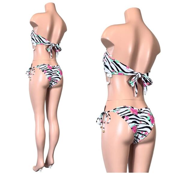 Beach Bunny Bethany Bandeau & Constance Tie Side Bottom - Zebra Rose SZ XL $190 - Picture 5 of 14